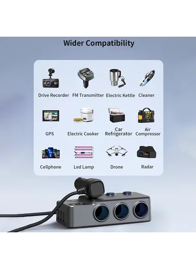 35W Fast Charging Car Charger 3 in 1 Cigarette Lighter Adapter 120W 5 USB Ports for Multiple Devices