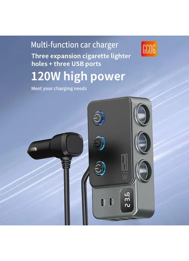 35W Fast Charging Car Charger 3 in 1 Cigarette Lighter Adapter 120W 5 USB Ports for Multiple Devices