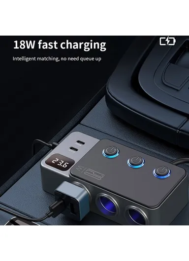 35W Fast Charging Car Charger 3 in 1 Cigarette Lighter Adapter 120W 5 USB Ports for Multiple Devices
