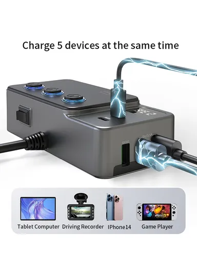 35W Fast Charging Car Charger 3 in 1 Cigarette Lighter Adapter 120W 5 USB Ports for Multiple Devices