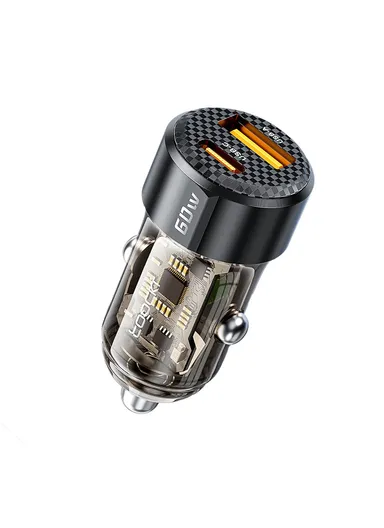 Car Charger 60W Dual Port USB-A and USB-C Fast Charging Adapter For Vehicle Use TQ-CC25A 