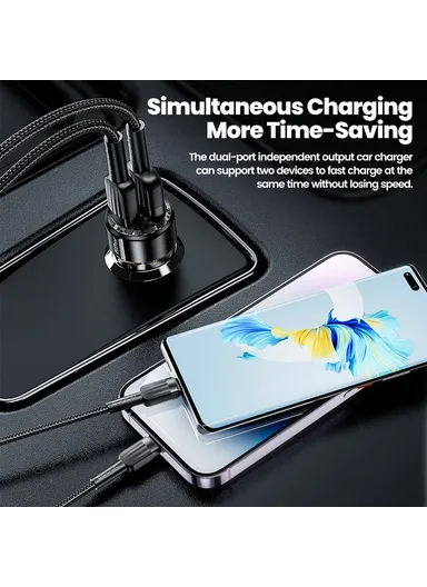 Car Charger 60W Dual Port USB-A and USB-C Fast Charging Adapter For Vehicle Use TQ-CC25A 
