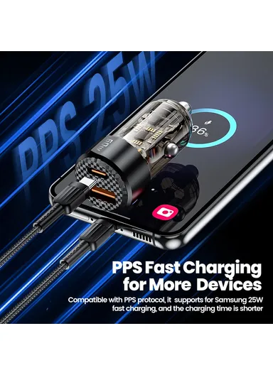 Car Charger 60W Dual Port USB-A and USB-C Fast Charging Adapter For Vehicle Use TQ-CC25A 