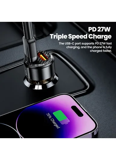 Car Charger 60W Dual Port USB-A and USB-C Fast Charging Adapter For Vehicle Use TQ-CC25A 