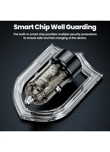 Car Charger 60W Dual Port USB-A and USB-C Fast Charging Adapter For Vehicle Use TQ-CC25A 