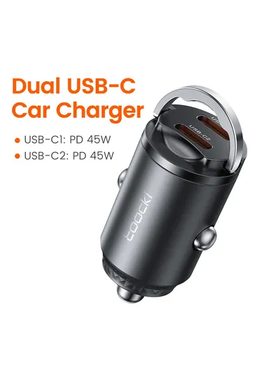 45W Car Charger Dual USB-C Fast Charging Adapter with Pull Ring TQ-CC34B