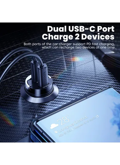 45W Car Charger Dual USB-C Fast Charging Adapter with Pull Ring TQ-CC34B