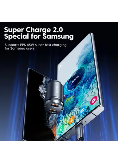 45W Car Charger Dual USB-C Fast Charging Adapter with Pull Ring TQ-CC34B