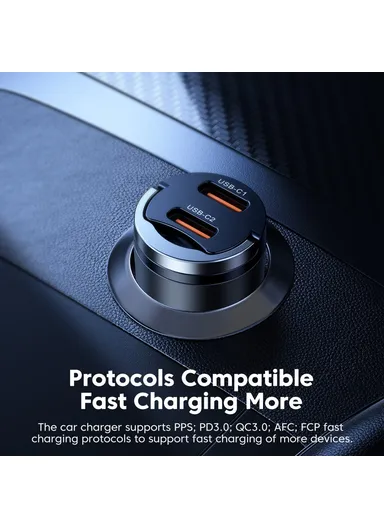 45W Car Charger Dual USB-C Fast Charging Adapter with Pull Ring TQ-CC34B