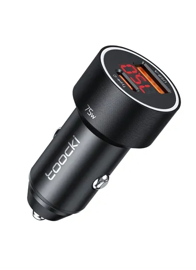 75W Car Charger Aluminum Alloy Digital Display USB A + Type C Dual Port Fast Charging Adapter TQ-CC08