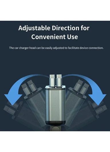 Car Charger Ambient Light Voltage Display Fast Charge Adapter with Dual Type-C Retractable Cables GC08A