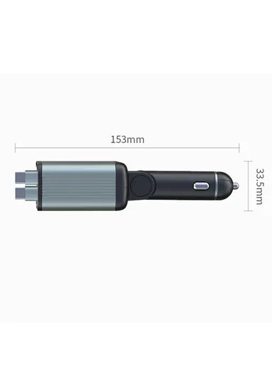 Car Charger Ambient Light Voltage Display Fast Charge Adapter with Dual Type-C Retractable Cables GC08A