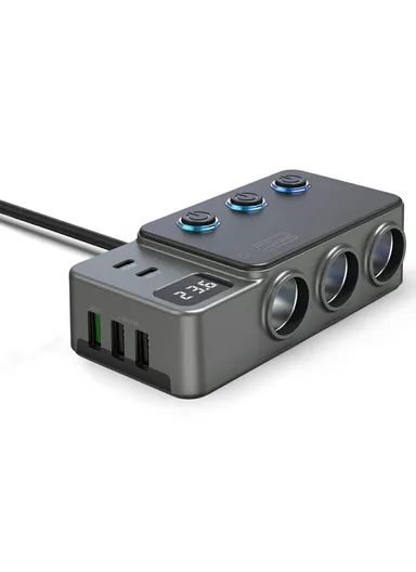 Car Charger High Power Fast Charging Voltage Display Cigarette Lighter Adapter GC06 