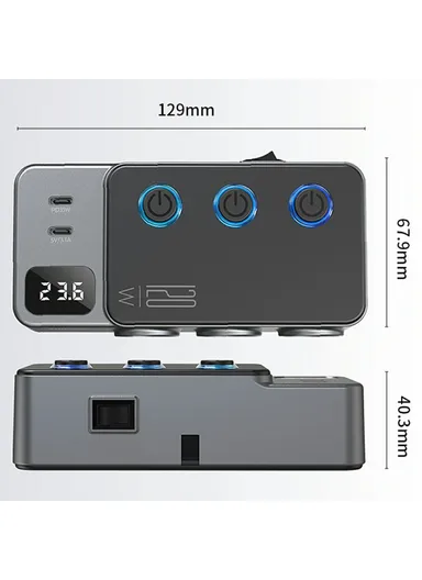 Car Charger High Power Fast Charging Voltage Display Cigarette Lighter Adapter GC06 