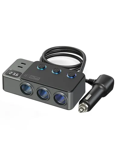 Car Charger High Power Fast Charging Voltage Display Cigarette Lighter Adapter GC06 