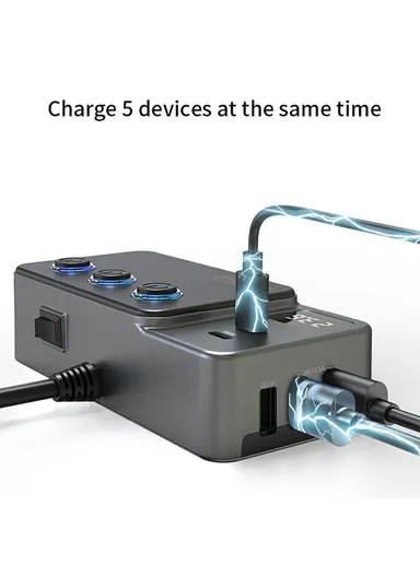 Car Charger High Power Fast Charging Voltage Display Cigarette Lighter Adapter GC06 