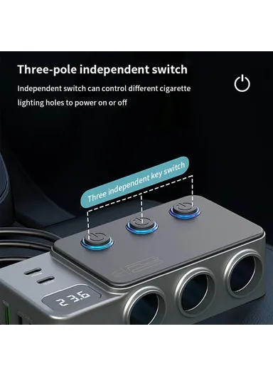 Car Charger High Power Fast Charging Voltage Display Cigarette Lighter Adapter GC06 