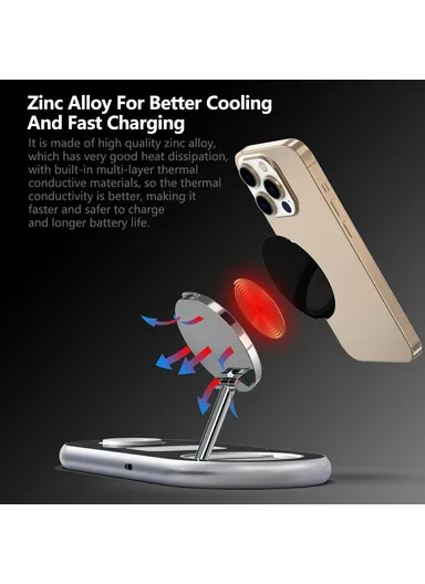 3 in 1 Foldable Magnetic Wireless Charger, Phone, Watch &amp; Earphone, 15W Charging Stand with 18W Charger D301 - Black / EU Plug