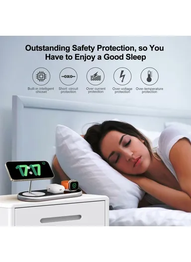 3 in 1 Foldable Magnetic Wireless Charger, Phone, Watch &amp; Earphone, 15W Charging Stand with 18W Charger D301 - Black / EU Plug