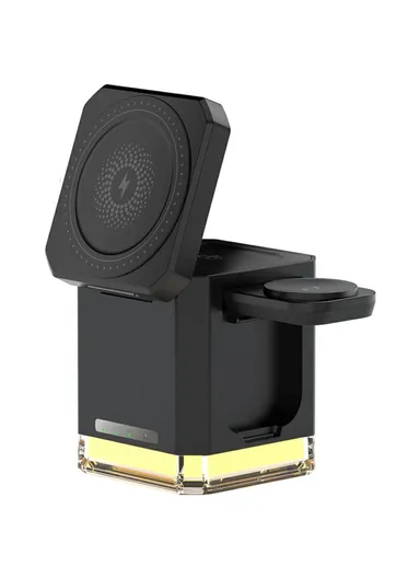 3 in 1 Wireless Charger Cell Phone Charging Stand with Night Light &amp; HD Motion Detection Camera Built-In 64GB - Black