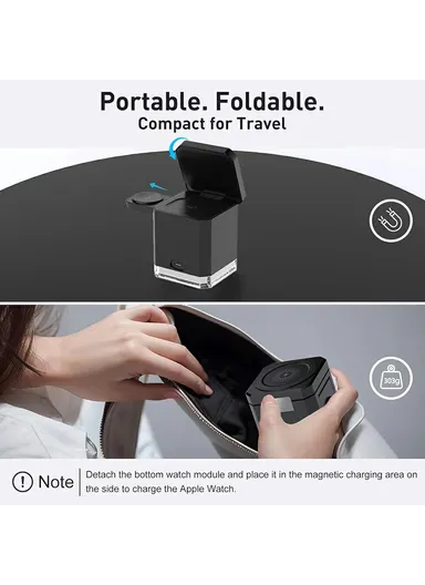 3 in 1 Wireless Charger Cell Phone Charging Stand with Night Light &amp; HD Motion Detection Camera Built-In 64GB - Black