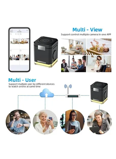 3 in 1 Wireless Charger Cell Phone Charging Stand with Night Light &amp; HD Motion Detection Camera Built-In 64GB - White