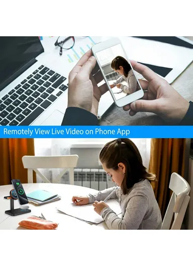 3 in 1 Magnetic Wireless Charger with WiFi 1080P Camera 15W Cell Phone Charging Stand - Black