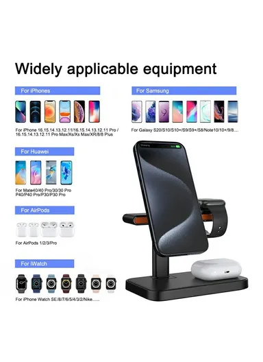 3 in 1 Magnetic Wireless Charger with WiFi 1080P Camera 15W Cell Phone Charging Stand - Black