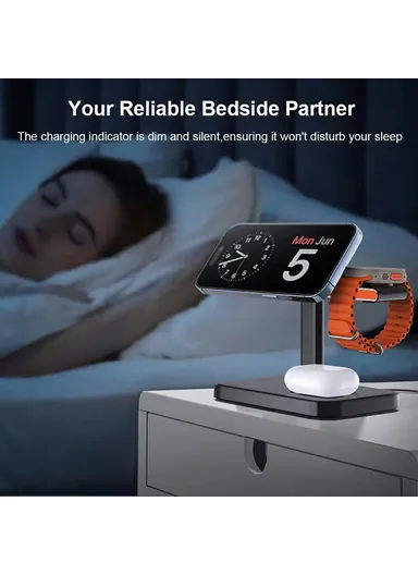 3 in 1 Magnetic Wireless Charger with WiFi 1080P Camera 15W Cell Phone Charging Stand - Black