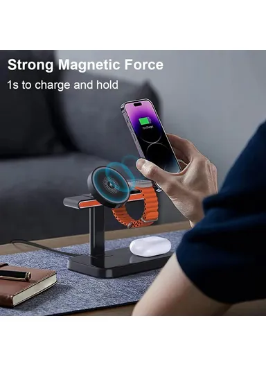 3 in 1 Magnetic Wireless Charger with WiFi 1080P Camera 15W Cell Phone Charging Stand - Black
