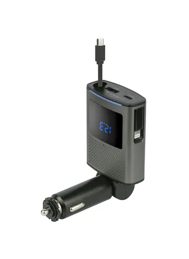 Voltage Display Fast Charging Car Charger with Retractable Type-C Cable GE02