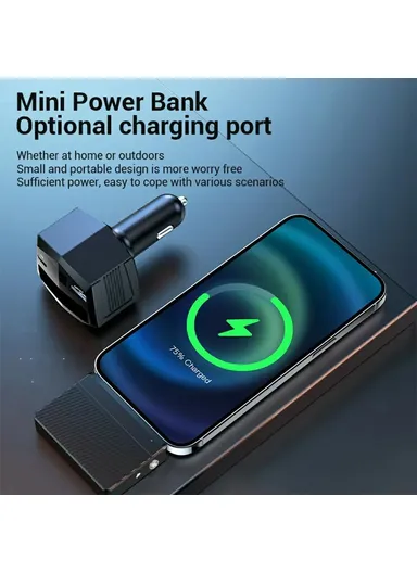 2 In 1 65W Fast Charging Car Charger Portable 2000mAh Power Bank with Flashlight for iOS Android - Type C Plug