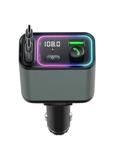 Car Charger with Dual USB-C Retractable Cables and Ambient Light Voltage Display PD 65W Fast Charging Adapter GC08C 
