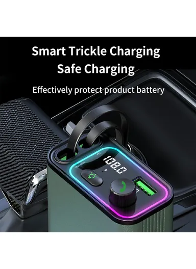 Car Charger with Dual USB-C Retractable Cables and Ambient Light Voltage Display PD 65W Fast Charging Adapter GC08C 