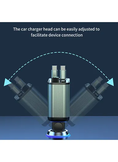 Car Charger with Dual USB-C Retractable Cables and Ambient Light Voltage Display PD 65W Fast Charging Adapter GC08C 