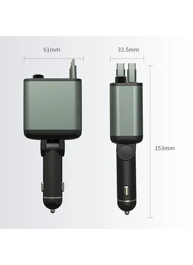 Car Charger with Dual USB-C Retractable Cables and Ambient Light Voltage Display PD 65W Fast Charging Adapter GC08C 