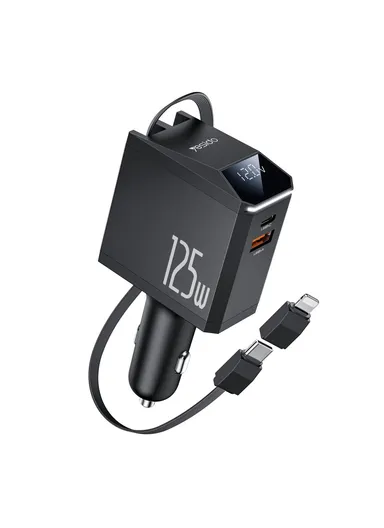 125W Fast Charging USB A + Type C Car Charger with Retractable Cable and iP Adapter Y71 