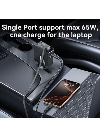 125W Fast Charging USB A + Type C Car Charger with Retractable Cable and iP Adapter Y71 