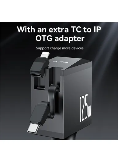 125W Fast Charging USB A + Type C Car Charger with Retractable Cable and iP Adapter Y71 