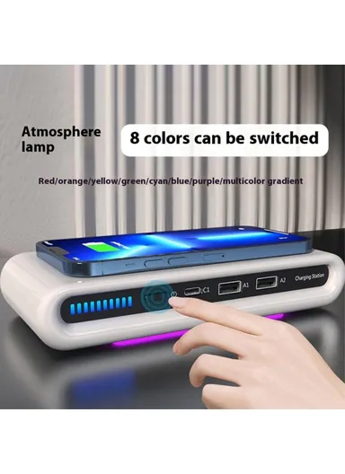 USB Multi-Port Wireless Charger 30W Fast Charging Station USB Charging Hub with Ambient Light N67 