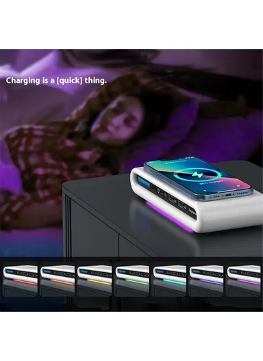 USB Multi-Port Wireless Charger 30W Fast Charging Station USB Charging Hub with Ambient Light N67 