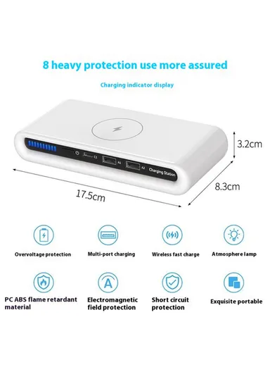 USB Multi-Port Wireless Charger 30W Fast Charging Station USB Charging Hub with Ambient Light N67 