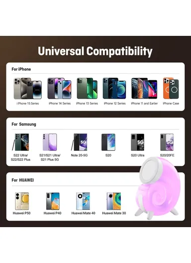 Magnetic Wireless Charging Stand Touch Control Conch Shape Multi-Color Night Light N70-C 