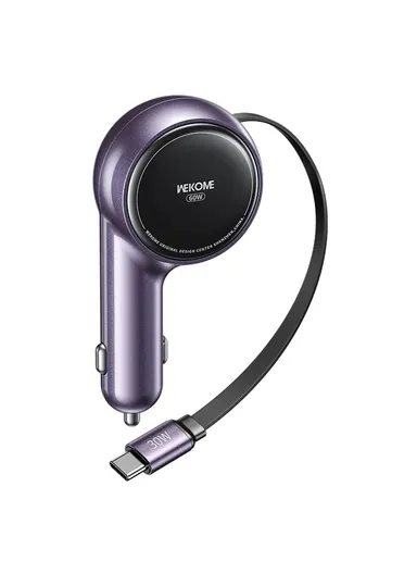 60W Dual USB-C Port Fast Charging Adapter with 0.8m Retractable Cable WP-C50- Purple
