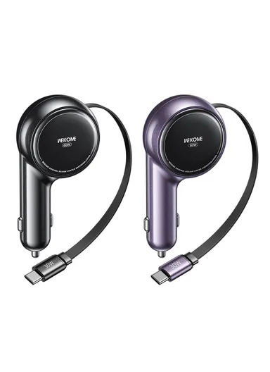 60W Dual USB-C Port Fast Charging Adapter with 0.8m Retractable Cable WP-C50- Purple