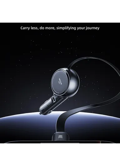 60W Dual USB-C Port Fast Charging Adapter with 0.8m Retractable Cable WP-C50- Black