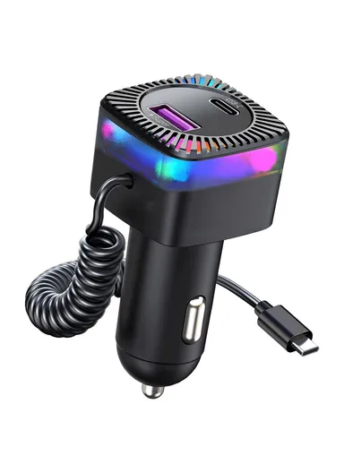 30W Type-C PD Phone Fast Charging Adapter Car Charger with Spring Type-C Cable K14 