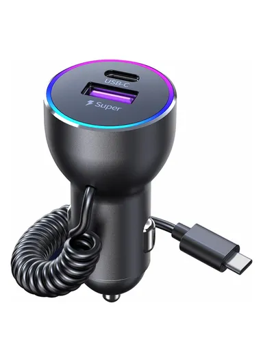 Dual Ports Fast Charging Car Charger with PD 30W Type C Spring Cable K16C