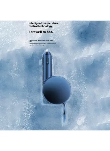 60W High Power LED Display Car Charger Cigarette Lighter Adapter with iP / Type C Retractable Cables - Black PT-8