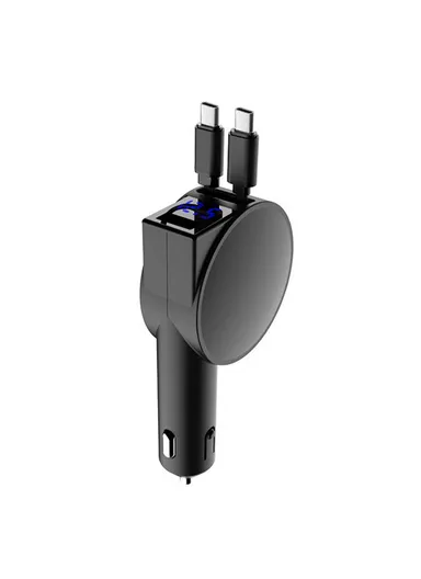 60W High Power LED Display Car Charger Cigarette Lighter Adapter with Dual Type C Retractable Cables PT-8 